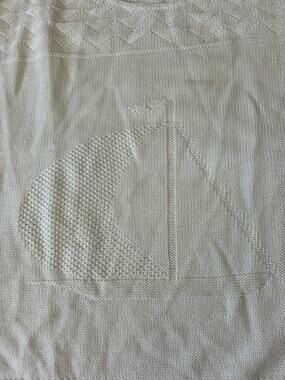 Vtg White Sweater Bazaar Sailboat Sleeveless Acrylic Shirt USA Blouse Top Small